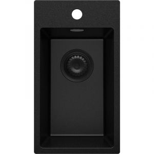 Primagran - vier Cusine en Granit 28x50 cm Lavabo Cuisine 1 Bac + Kit de Vidage, Évier au meuble 30cm Évier à Encastrer de Tout Noir
