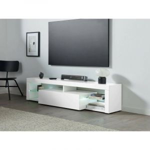 Dmora - Meuble TV Ugo, Base de Meuble TV, Buffet Bas de Salon avec 1 Porte, 100% Made in Italy, 160x40h35 cm, Blanc Brillant