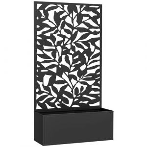 Outsunny Jardinière treillis haut design graphique feuilles - 61 x 23 x 113 cm - métal thermolaqué noir