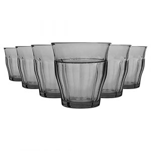 Duralex 6 pièces Picardie Boisson Tumbler Lunettes Set - Gobelets en verre trempé pour leau jus Whisky - Gris - 250ml