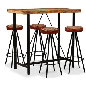Image de VidaXL Ensemble de bar 5 pcs Bois de récupération Cuir véritable et toile