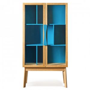 LLIN Vitrine moderne et colorée en bois 2 portes AVALON