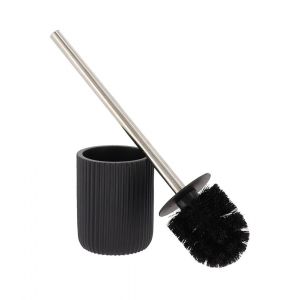 Image de Tendance Brosse wc avec support en résine striée Noir mat - Noir