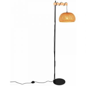 Barcelona led Lampadaire en bois et osier Frankie - E27