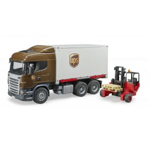 Bruder Toys 03581 - Camion de transport Scania R-Serie UPS avec chariot élevateur