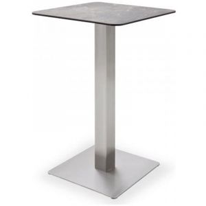 Pegane Table bar avec plateau céramique Mocca avec piètement acier brossé - L70 x H105 x P70 cm