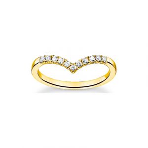 Thomas Sabo Femme Bague Forme en V avec Pierres Blanches Or Argent Sterling 925, Doré Or Jaune 18 Carats TR2394-414-14