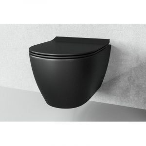 Image de Geberit Pack WC Bâti-support + Cuvette Vitra SENTO noire sans bride fixations invisibles + Abattant + Plaque noire