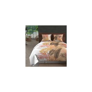 Image de Soleil d'Ocre Parure housse de couette en coton 57 fils 240x220 cm jungle blanc, par Blanc