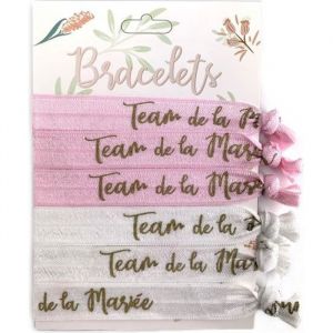 Bracelets en tissu pour enterrement de vie de jeune fille - Cotillons d'Alsace - 6 pièces - 3 roses et 3 blancs