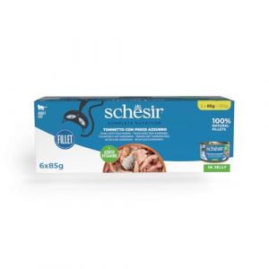 Schesir 6x85g Thon avec des sardines Complete Nutrition Nourriture humide en gelée pour chat