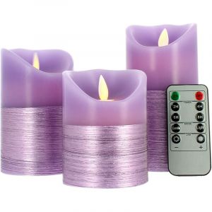 Image de Eclairage design Lot de 3 bougies Violettes Flamme Vacillante blanc chaud avec Télécommande