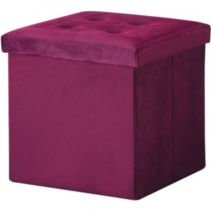 Coffre de Rangement Pouf Pliable VELOURS 38cm - bordeau