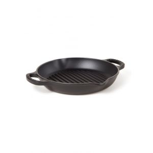 Le Creuset Gril rond profond Signature en fonte émaillée avec poignée d'assistance, adapté à tous les types de plaques de cuisson et fours, 25 cm Noir mat