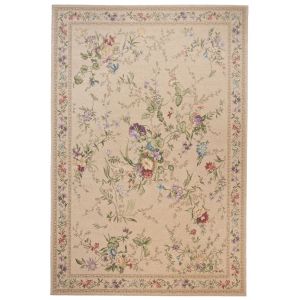 Theko Tapis floral tissé plat - Beige 80x150 cm