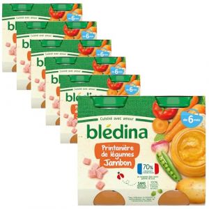 Blédina Petits pots pour bébé - Printanière de légumes Jambon - 70% d'ingrédients Français - Dès 6 mois - 12 pots de 200g
