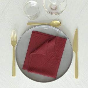 Soleil d'Ocre Luxury Lot de 3 Serviettes de Table, Polyester, Rouge, 45x45 cm