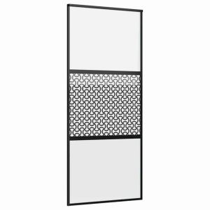 VidaXL Porte coulissante en verre - 90x205 cm - Noir - Verre tremp&eacute; - Aluminium - Design moderne - Gain de place