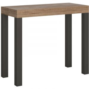 Console extensible bois naturel et pieds métal gris 8 places 40 à 196cm Evy-Support 2 pieds