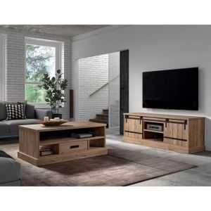 Cedra - Ensemble Salon Industriel Meuble tv + Table Basse