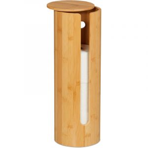 Relaxdays Support pour 4 Rouleaux de Papier Toilette, Couvercle, en Bambou, H x D : 42 x 14,5 cm, Nature