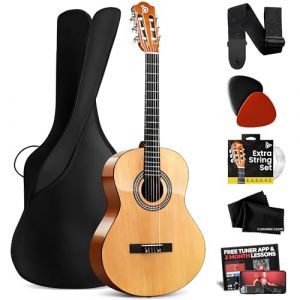 Pyle Guitare Acoustique pour Gauchers de Taille &frac34; &ndash; Guitare Classique &agrave; 6 Cordes 36&rdquo; pour D&eacute;butants avec &Eacute;tui, Accordeur Num&eacute;rique, Sangle, Cordes, M&eacute;diators &ndash; Id&eacute;ale pour &Eacute;tudiants Gauchers