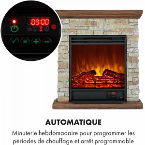 Klarstein Etna Cheminée électrique 1800W, 2 puissances de chauffage, pour 36 m², minuterie, télécommande - Gris & Marron