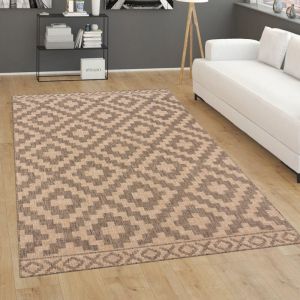 Paco Home - Tapis Exterieur Terrasse Salon Cuisine Scandinave Geometrique Moderne Ethnique Beige, 120x160 cm