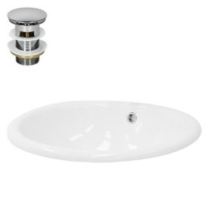 Ml-design - Lavabo en Céramique Blanc 49x19,5x40,5 cm avec Garniture de Vidage 1 1/4 Universel et Trop-Plein, Design Ovale, Vasque à Encastrer