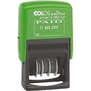 Colop Printer S 260-L1 Green Line Tampon auto-encreur texte fixe, date 4 mm EINGANG 24 x 45 mm poignée verte