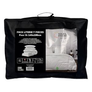 Soleil d'Ocre Ensemble Couette et Parure 7 Pi&egrave;ces Boheme Blanc pour lit en 140x190 cm