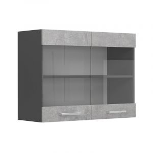 Vicco - Meuble de cuisine haut vitr&eacute; R-Line, B&eacute;ton, 80cm
