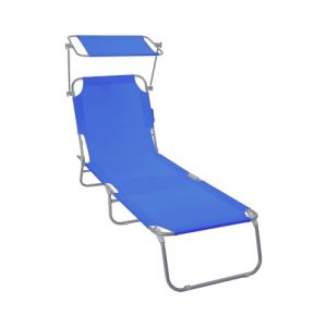 Vounot Chaise Longue avec Pare Soleil Bain de Soleil Pliable Tissu Polyester Inclinable 4 Positions Transat Charge Max 120KG pour Jardin Terrasse Piscine Plage Camping Bleu