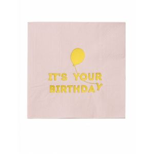 16 Serviettes en papier Happy Birthday rose et doré 33 x 33 cm