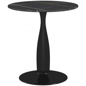Homcom Table de salle à manger ronde 70x74 cm, noir, acier et MDF avec mélamine