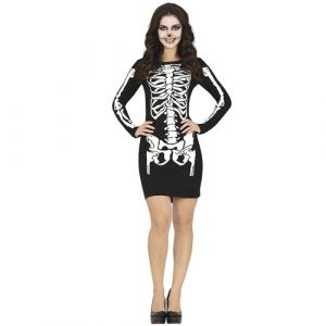 FIESTAS GUIRCA Costume Squelette - Déguisement Minirobe Squelette Noir Halloween Femme Taille 36-38 S