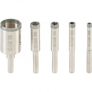 BGS Technic Jeu de 5 trepans forets meches diamant de 6, 8, 10, 12, 25mm scie cloches