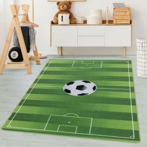 Carpetsale24 Tapis enfant Tapis motif Terrain de football color verd 140x200 cm tapis chambre enfant tapis chambre bébé