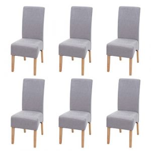 Lot de 6 chaises de salle &agrave; manger Latina tissu/textile gris clair pieds clairs