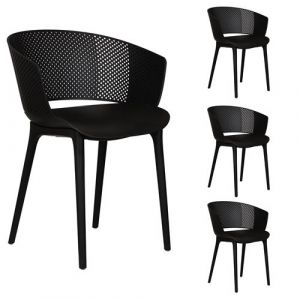 Idimex Lot de 4 chaises de jardin OLINDO en plastique noir, chaise d'ext&eacute;rieur pour terrasse avec protection anti-UV