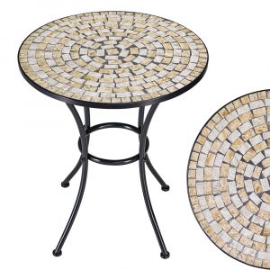 Deuba Table de jardin en mosa&iuml;que 60 cm structure en acier laqu&eacute; r&eacute;sistante aux intemp&eacute;ries jardin balcon terrasse
