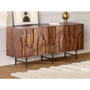 Buffet avec 3 portes en bois de manguier et métal noir - Naturel - MIZORAM