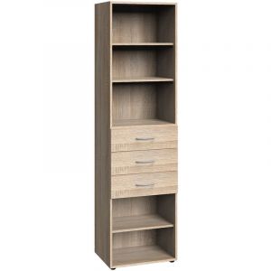 Pegane Etagère de rangement avec 3 tiroirs et 3 tablettes en mélamine coloris imitation chêne - longueur 45 x hauteur 185 x profondeur 40 cm -
