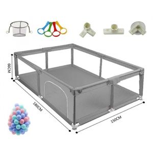 Parc b&eacute;b&eacute; 150 x 180 cm - Magic ZC Parc b&eacute;b&eacute; pliable et lavable avec ventouses en dessous porte zipp&eacute;e 50 balles oc&eacute;an- HN Gris