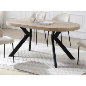 Table à manger 6 personnes en mdf et acier - Naturel clair et Noir - komoni