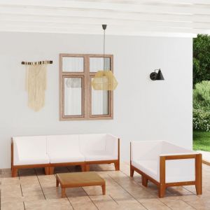 VidaXL Salon de jardin 6 pcs avec coussins Bois d'acacia solide Crème