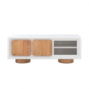 Meuble tv en béton blanc cassé et bois d'acacia - eden