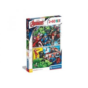 Clementoni Puzzles 2 x 60 pieces avengers collection - les puissants super heros marvel - enfant 4 ans - set puzzle dessin anime + carte
