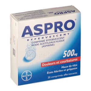 Bayer Aspro 500 mg - 20 comprim&eacute;s effervescents