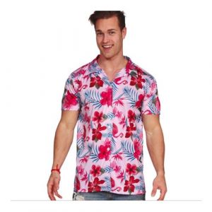 Chemise hawa&iuml;enne polyester flamant rose homme - guirca 18928